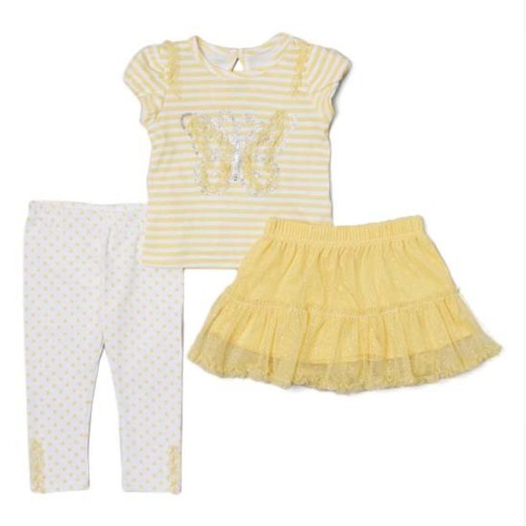 Young Hearts Yellow Stripe Butterfly Top Tutu Set